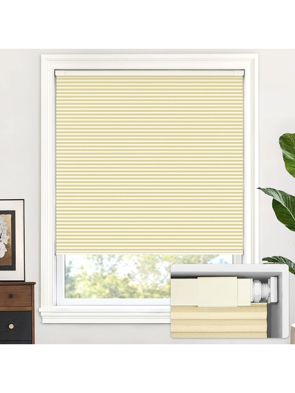 LazBlinds No Drill Blackout Cellular Shades 36x48 Cordless Honeycomb Blind Cream